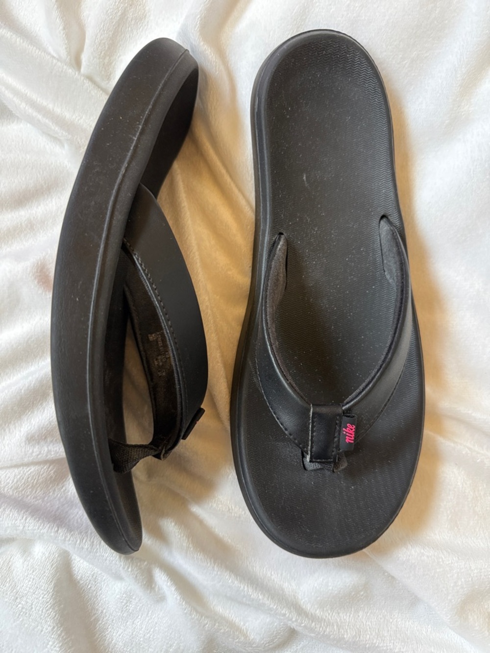 Nike Black Flip Flop Sandals with Pink Logo